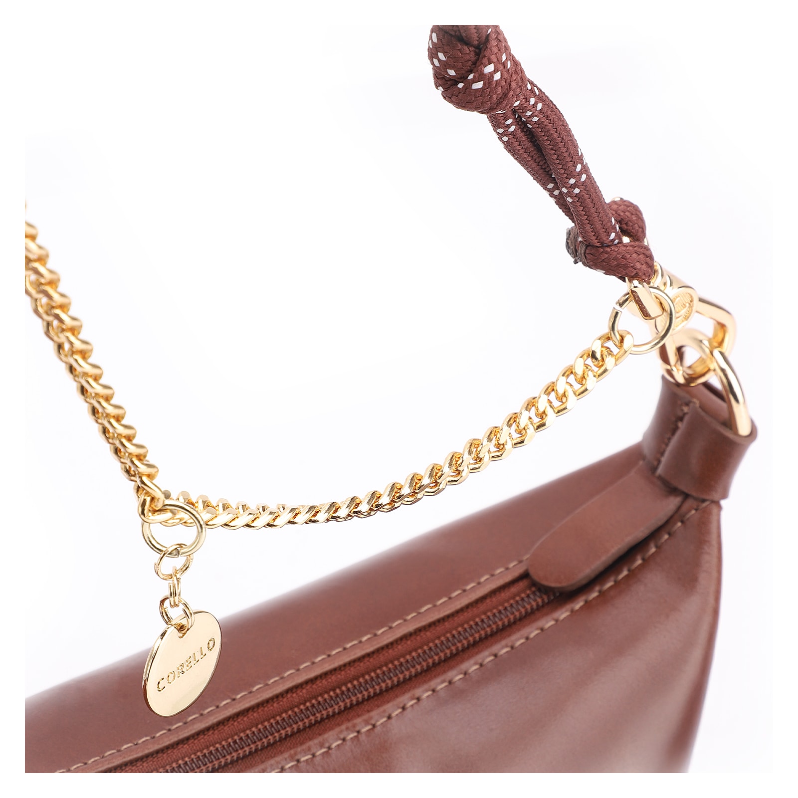 Bolsa Transversal Cordão Couro Marrom Escuro