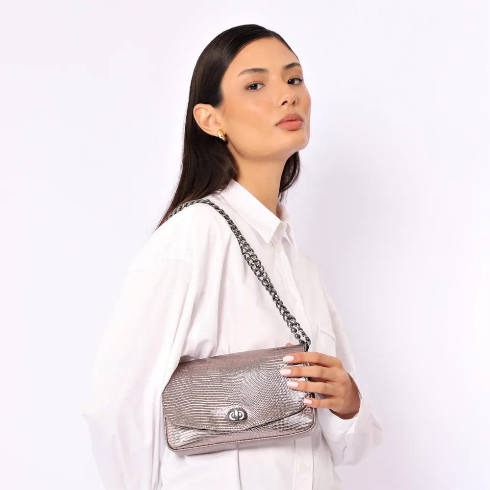  Bolsa Transversal Correntes Alt Lezard Prata - imagem 2