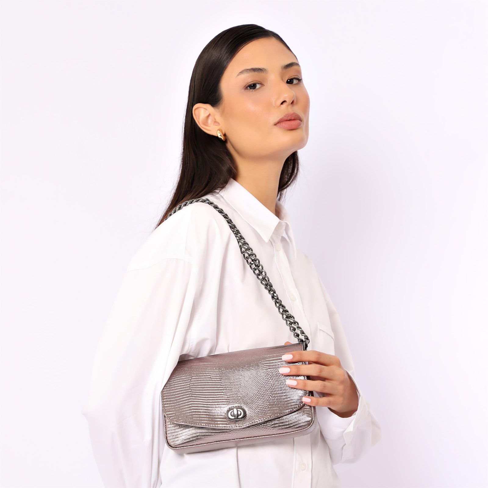 Bolsa Transversal Correntes Alt Lezard Prata
