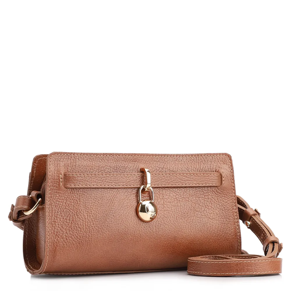 Bolsa Transversal Couro Antique Marrom Claro - imagem 2