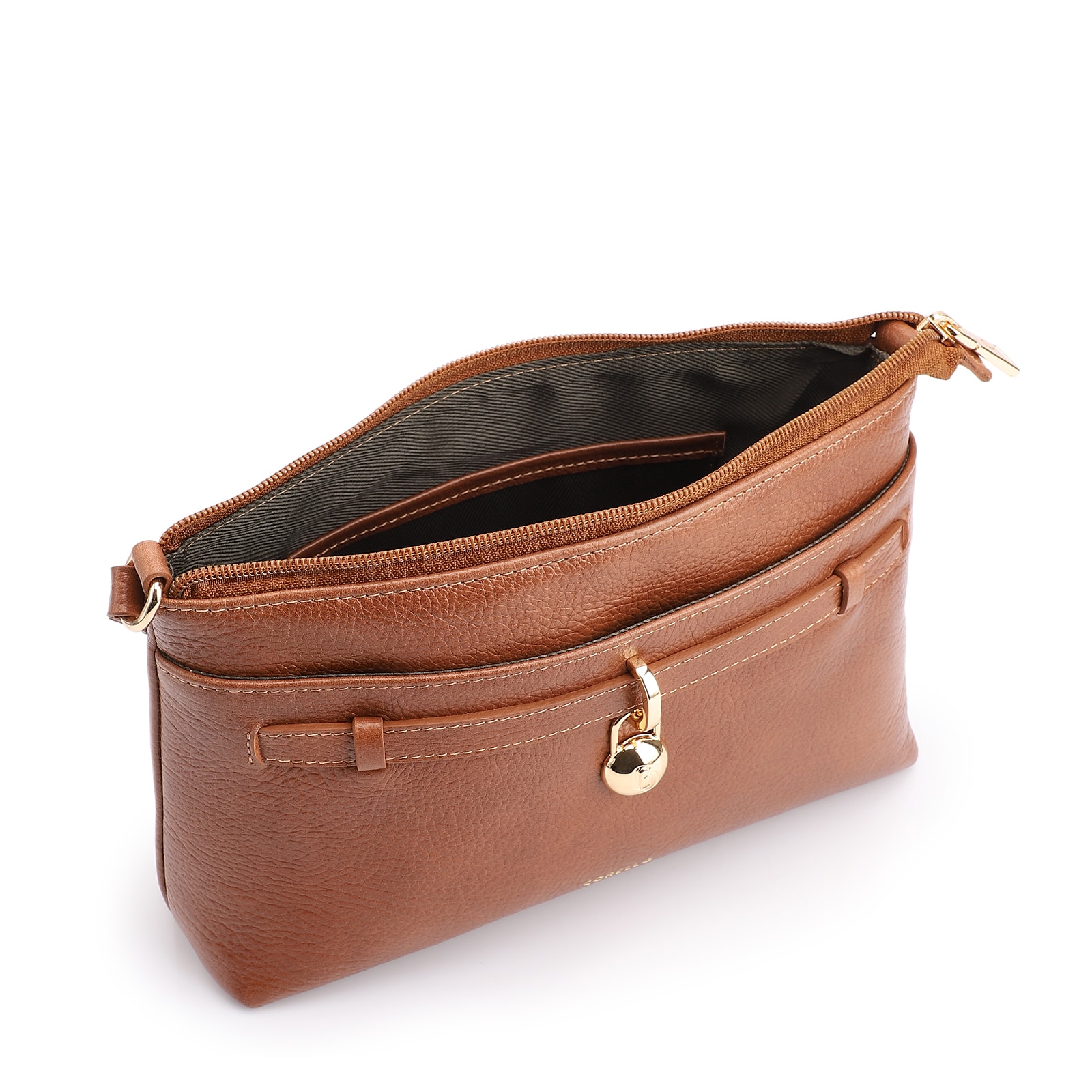 Bolsa Transversal Couro Antique Marrom Claro