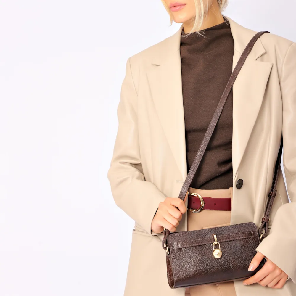 Bolsa Transversal Couro Antique Marrom Escuro - imagem 2