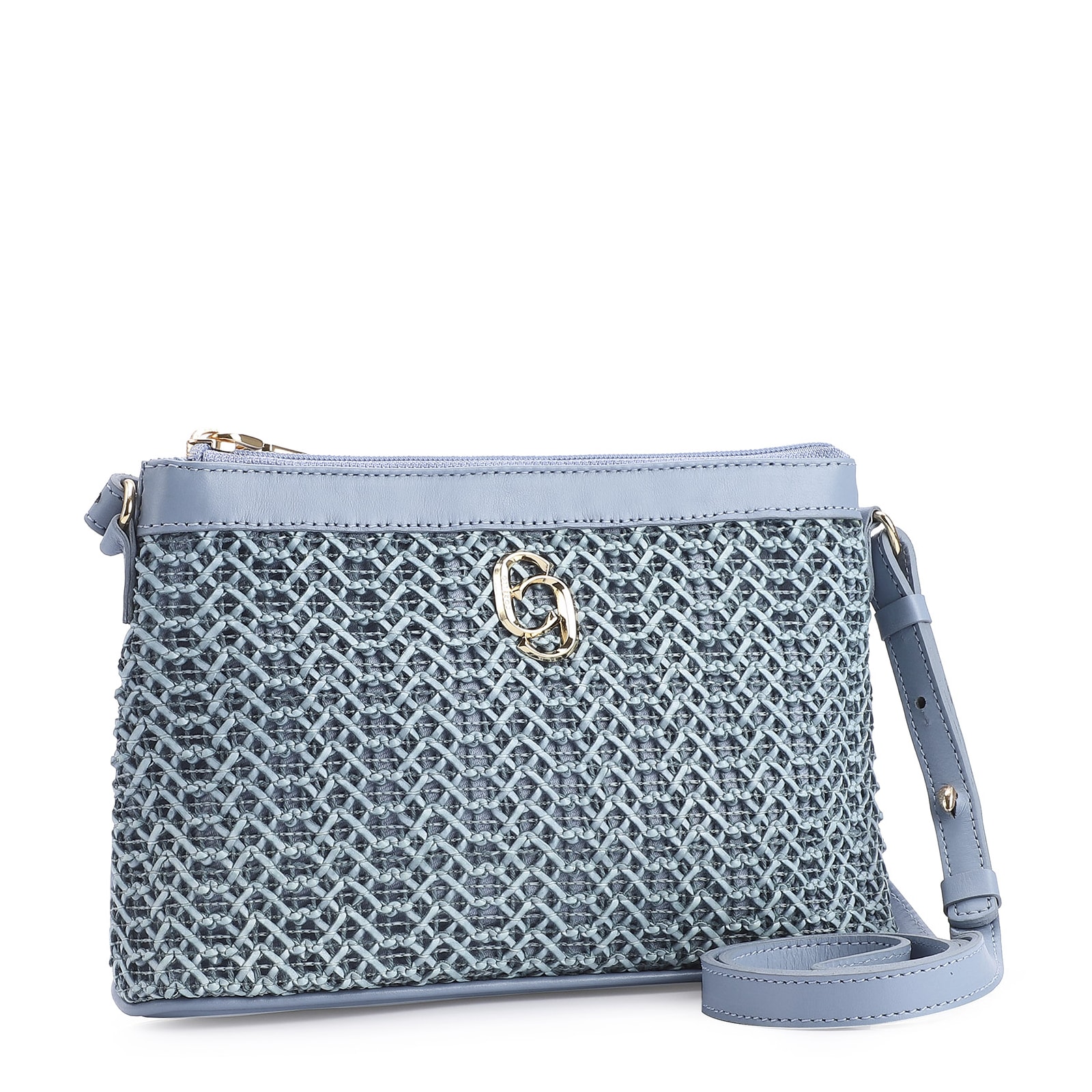 Bolsa Transversal Couro Azul Claro