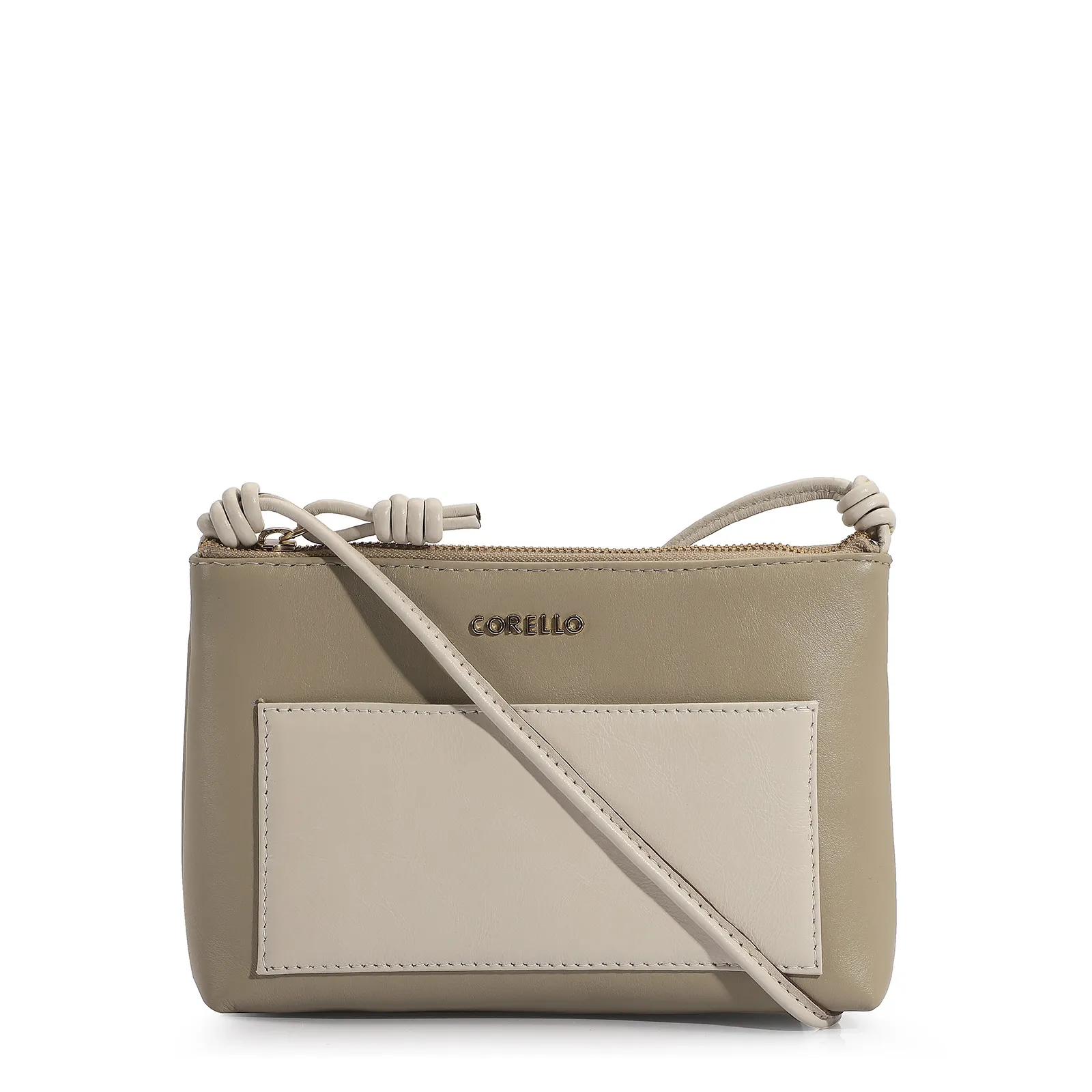 Bolsa Transversal Couro Bege/Off White