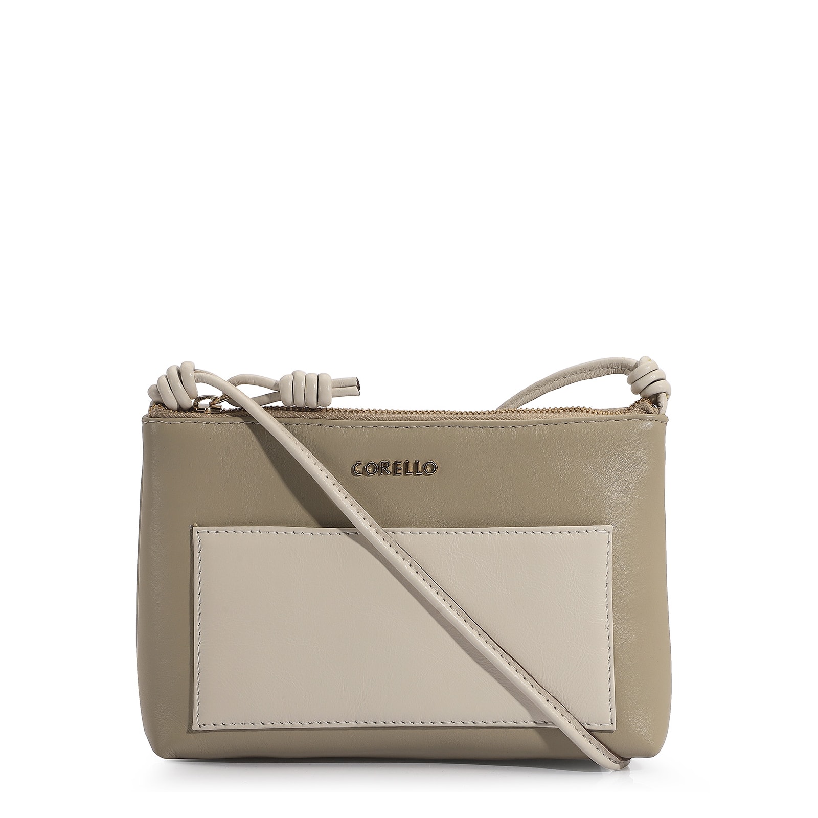 Bolsa Transversal Couro Bege/Off White