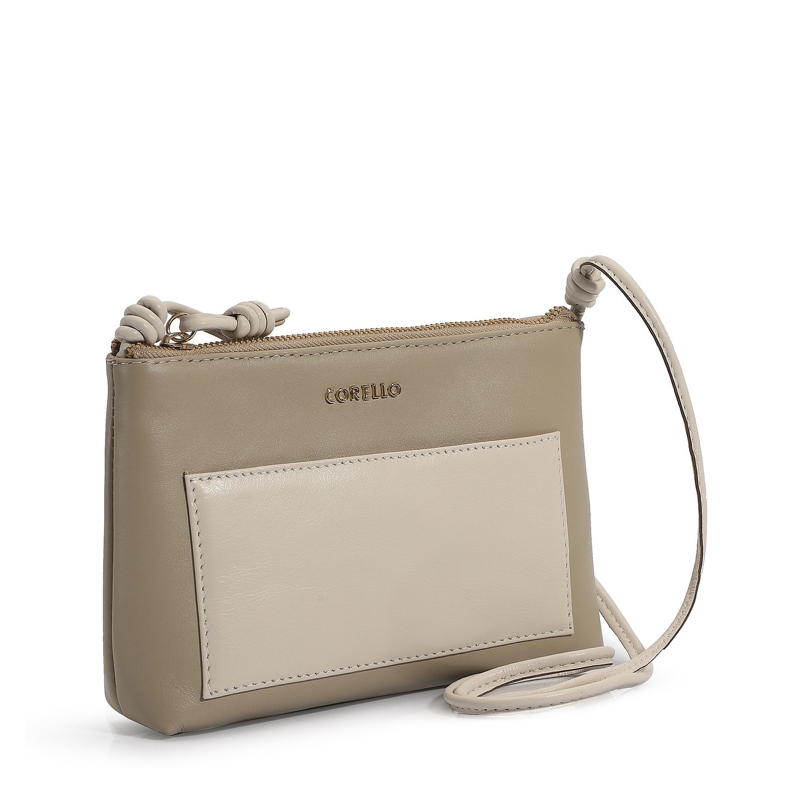 Bolsa Transversal Couro Bege/Off White