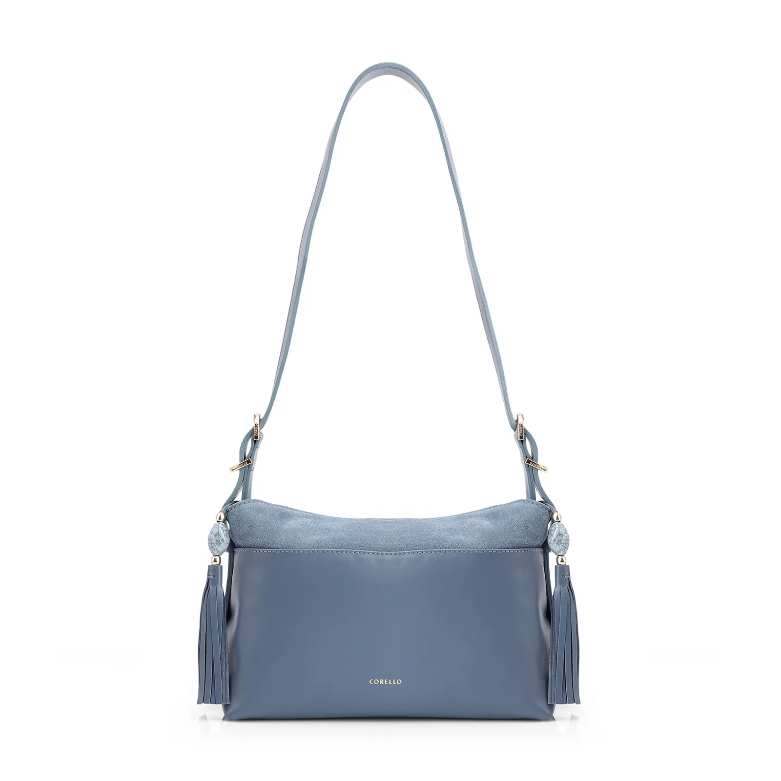 Bolsa Transversal Couro Camurça Azul