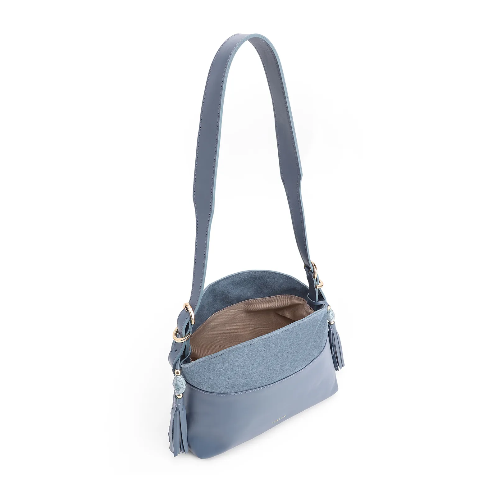 Bolsa Transversal Couro Camurça Azul