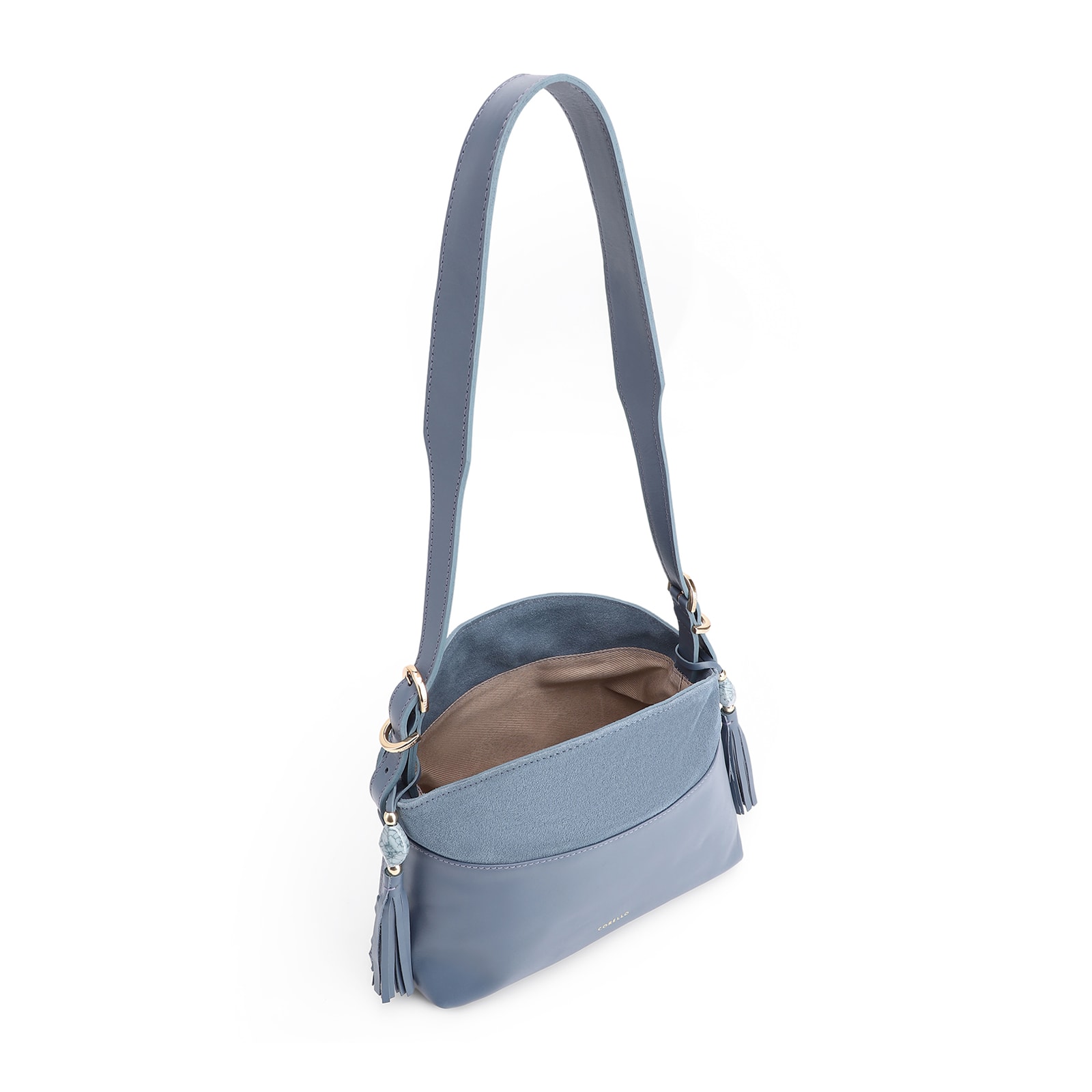 Bolsa Transversal Couro Camurça Azul