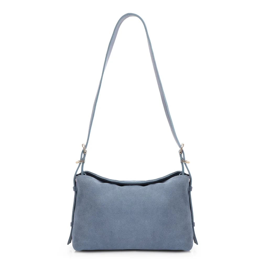 Bolsa Transversal Couro Camurça Azul