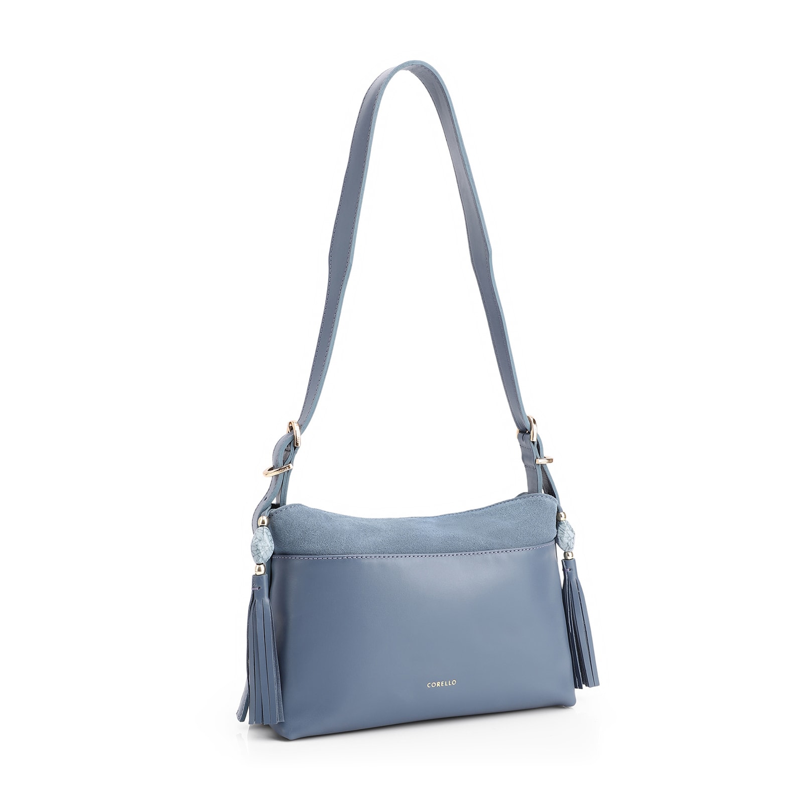 Bolsa Transversal Couro Camurça Azul
