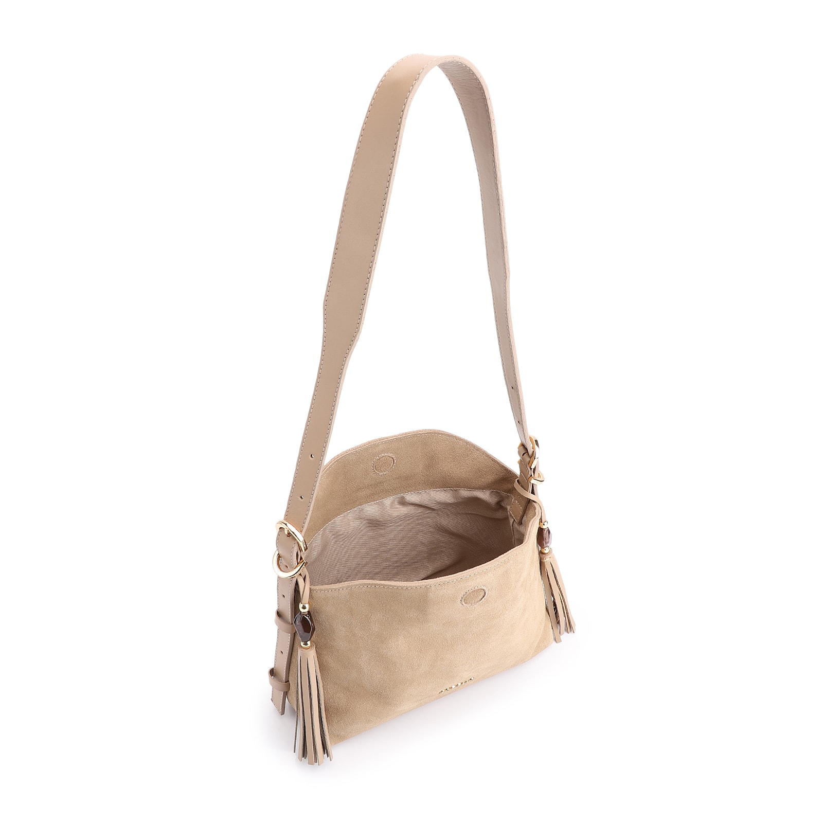 Bolsa Transversal Couro Camurça Bege/Couro Bege