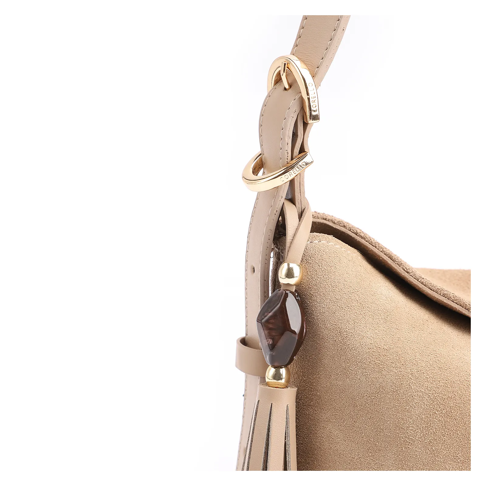 Bolsa Transversal Couro Camurça Bege/Couro Bege
