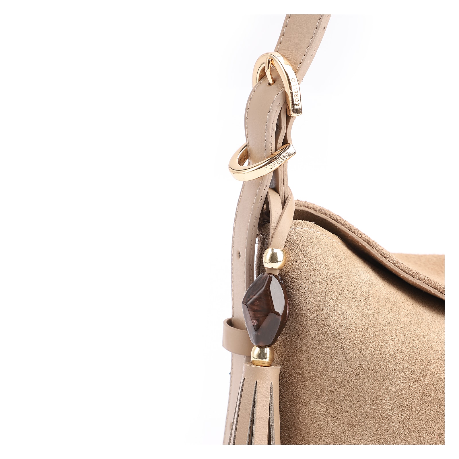 Bolsa Transversal Couro Camurça Bege/Couro Bege