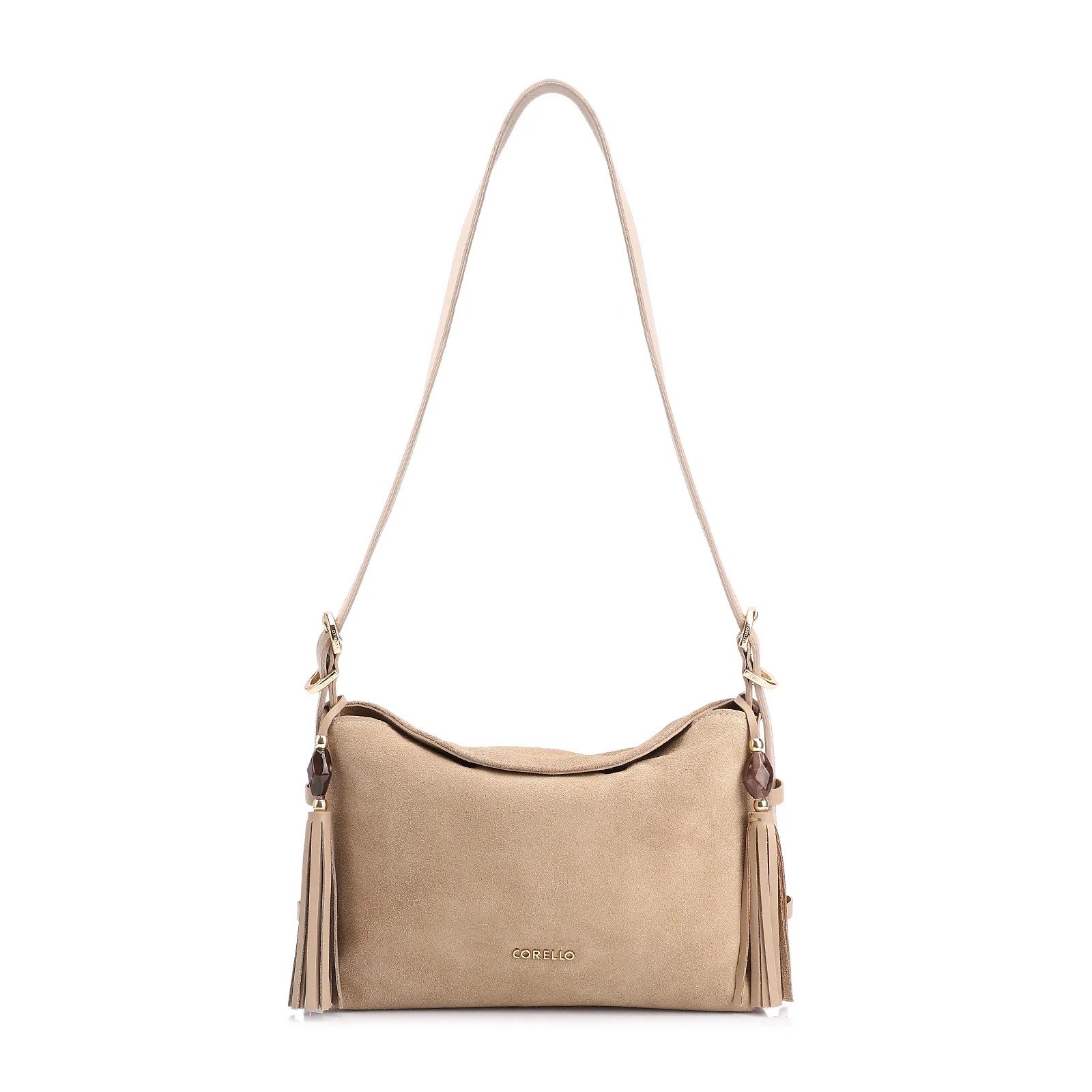 Bolsa Transversal Couro Camurça Bege/Couro Bege