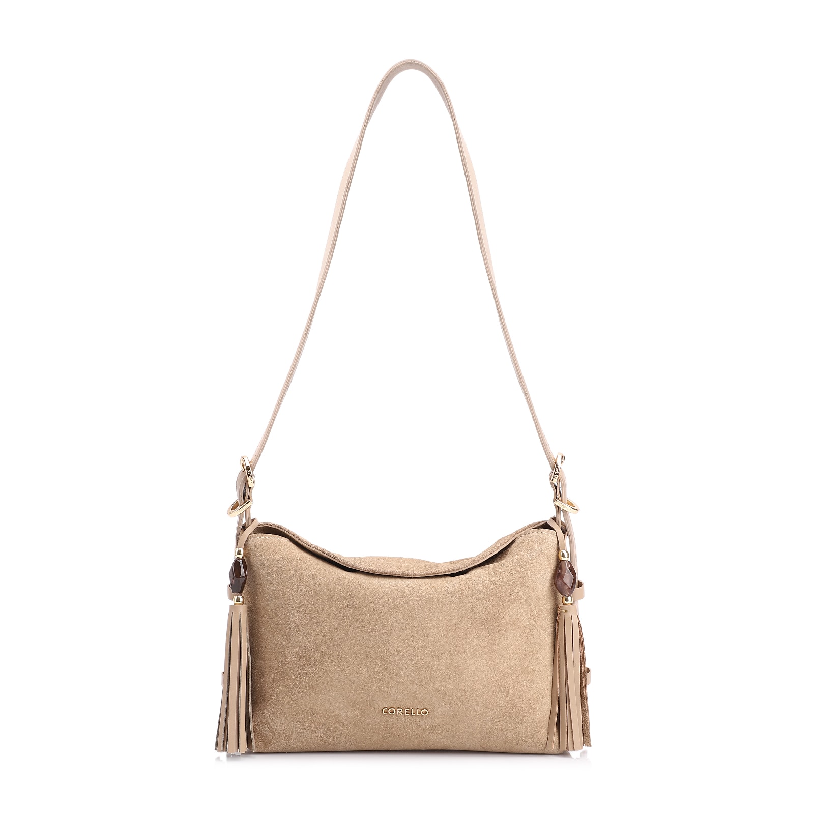 Bolsa Transversal Couro Camurça Bege/Couro Bege