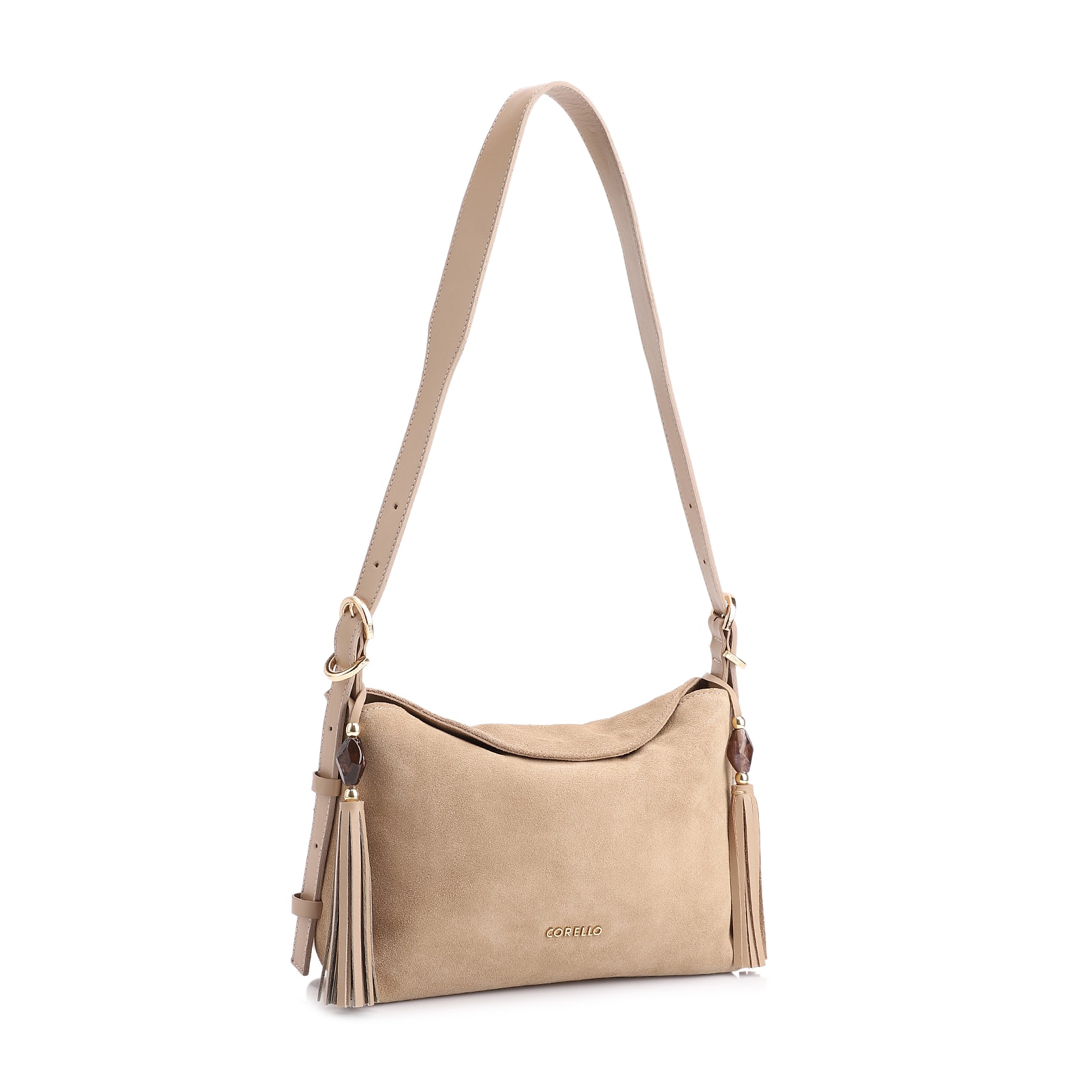 Bolsa Transversal Couro Camurça Bege/Couro Bege