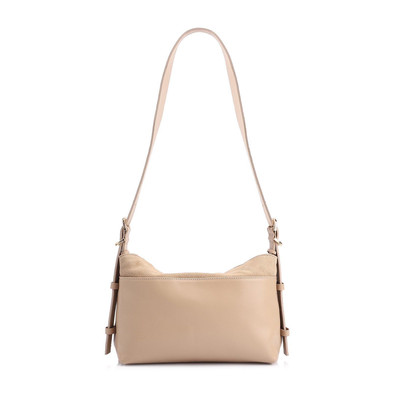 Bolsa Transversal Couro Camurça Bege/Couro Bege