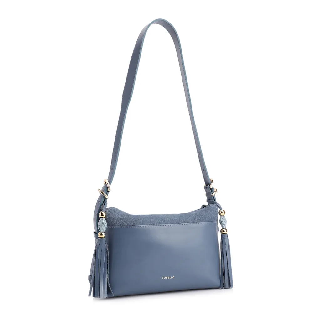 Bolsa Transversal Couro Camurça/Couro Azul - imagem 2