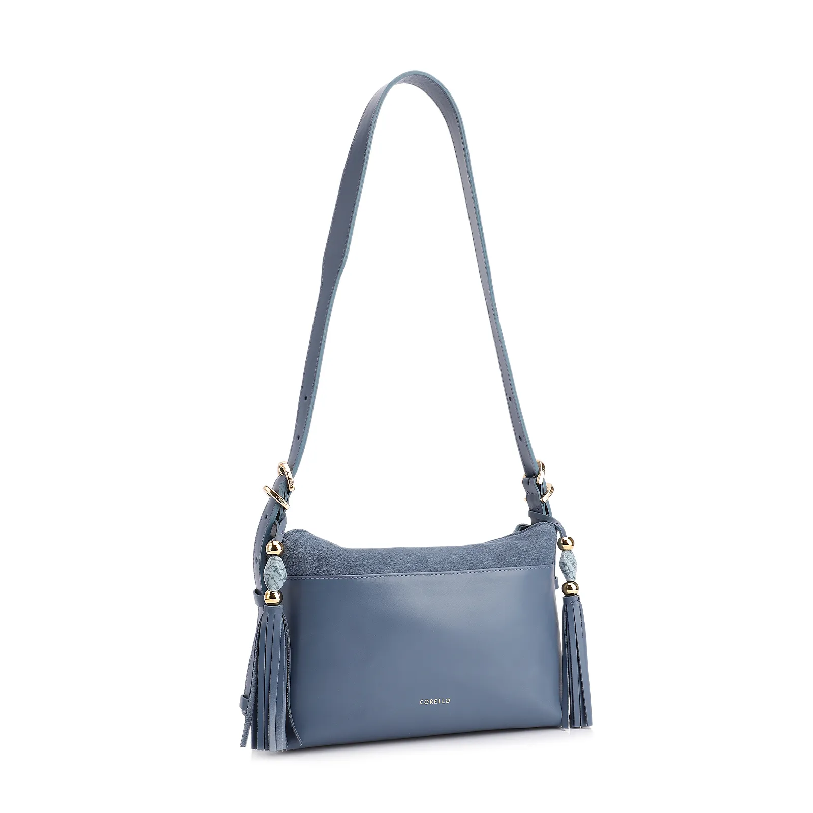 Bolsa Transversal Couro Camurça/Couro Azul