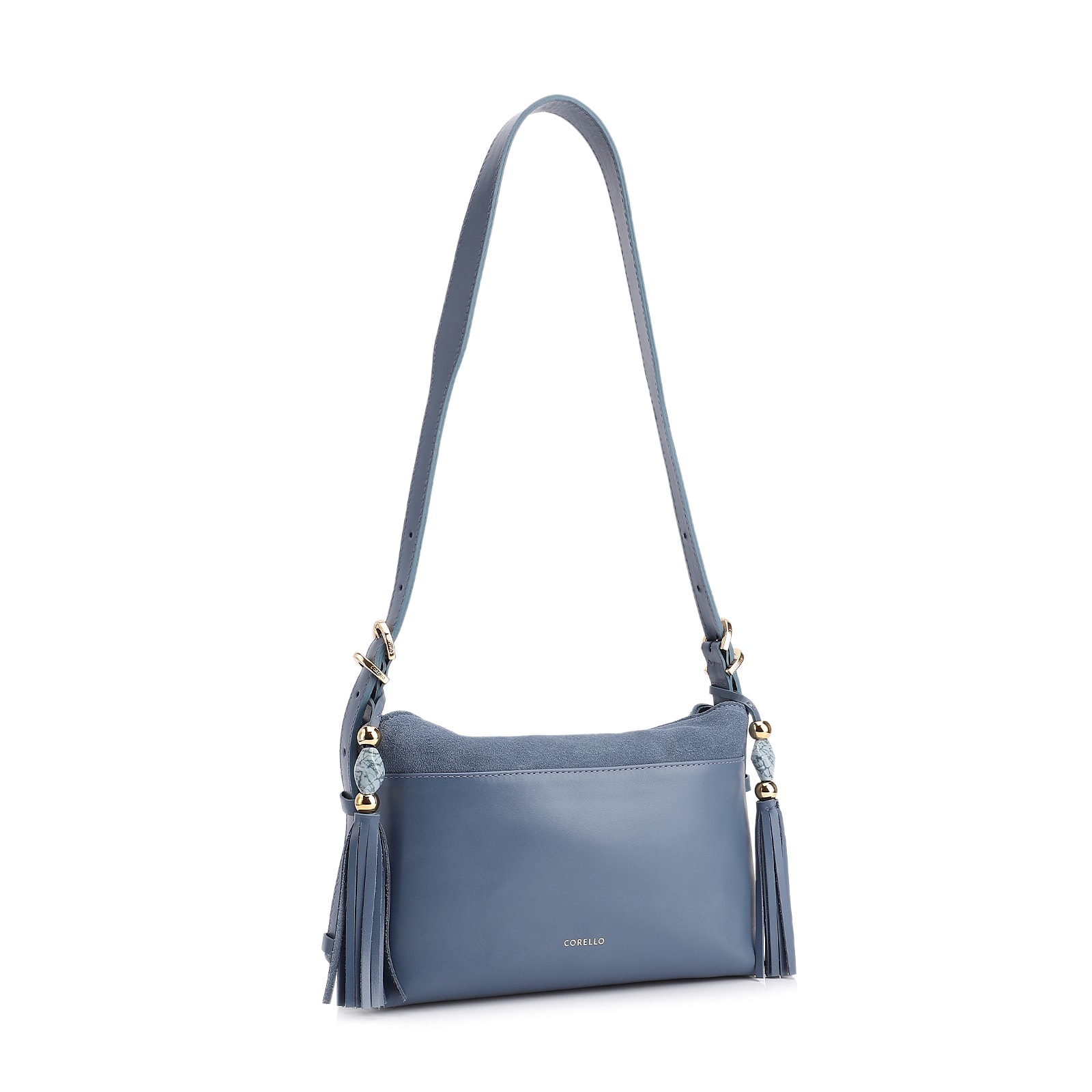 Bolsa Transversal Couro Camurça/Couro Azul