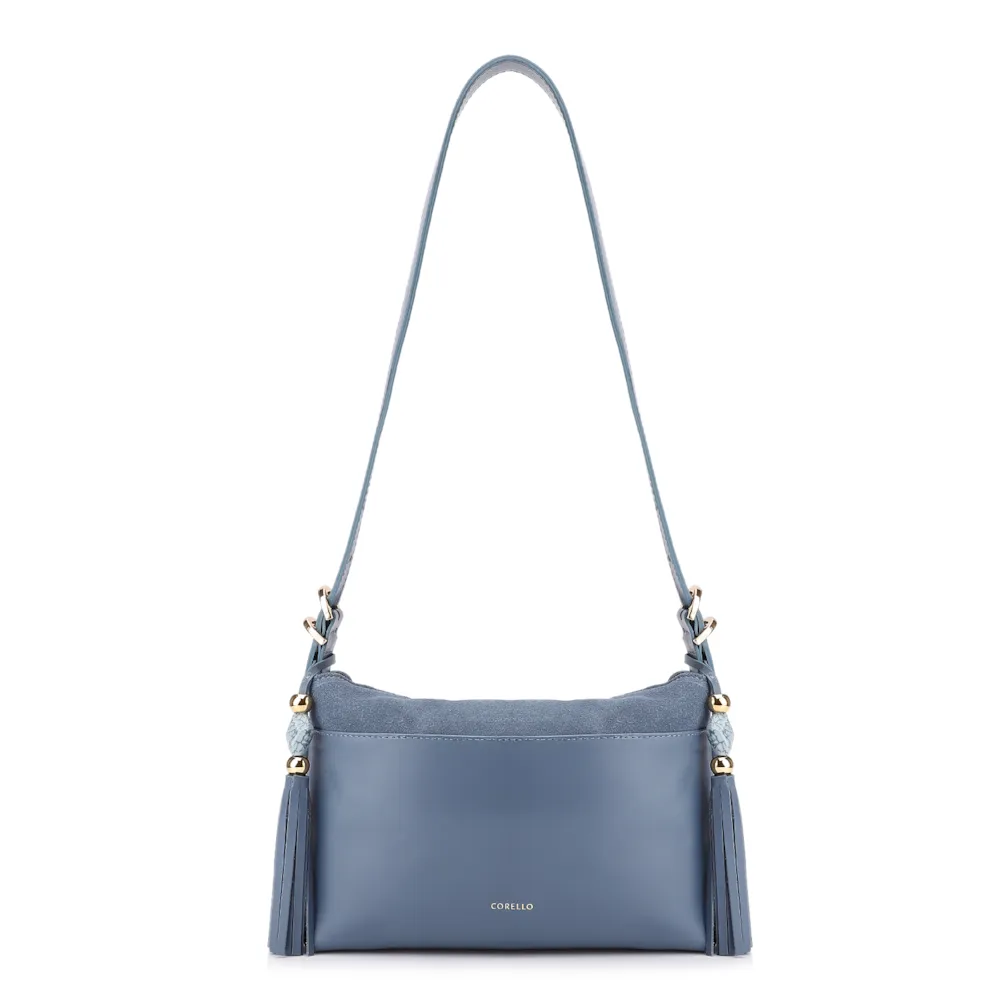 Bolsa Transversal Couro Camurça/Couro Azul - imagem 3
