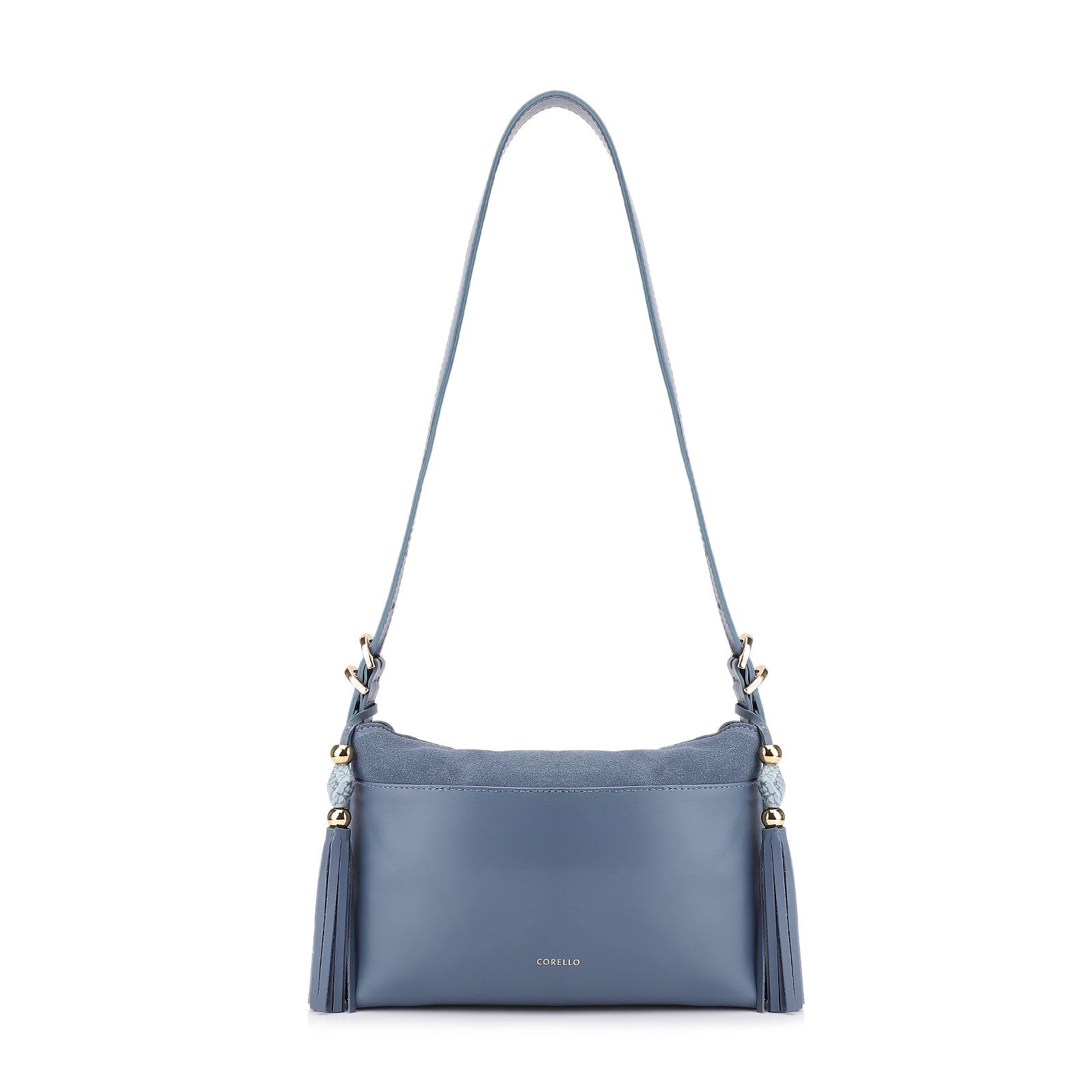 Bolsa Transversal Couro Camurça/Couro Azul