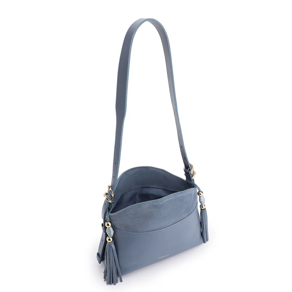 Bolsa Transversal Couro Camurça/Couro Azul - imagem 4