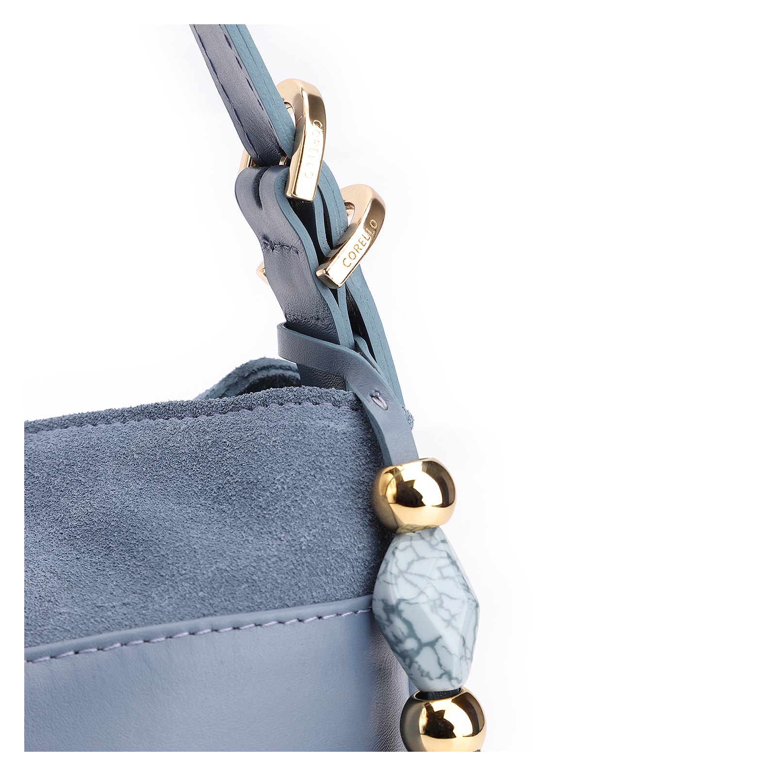 Bolsa Transversal Couro Camurça/Couro Azul