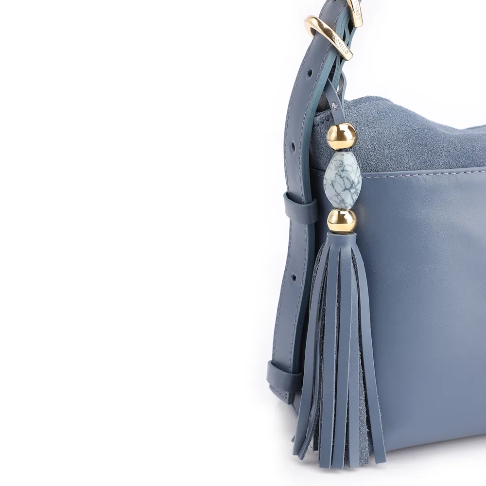 Bolsa Transversal Couro Camurça/Couro Azul - imagem 7