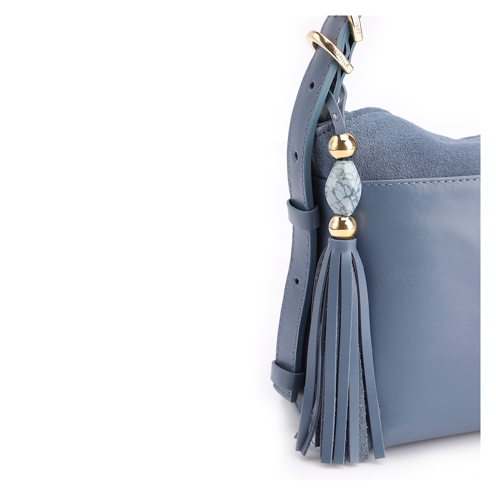 Bolsa Transversal Couro Camurça/Couro Azul