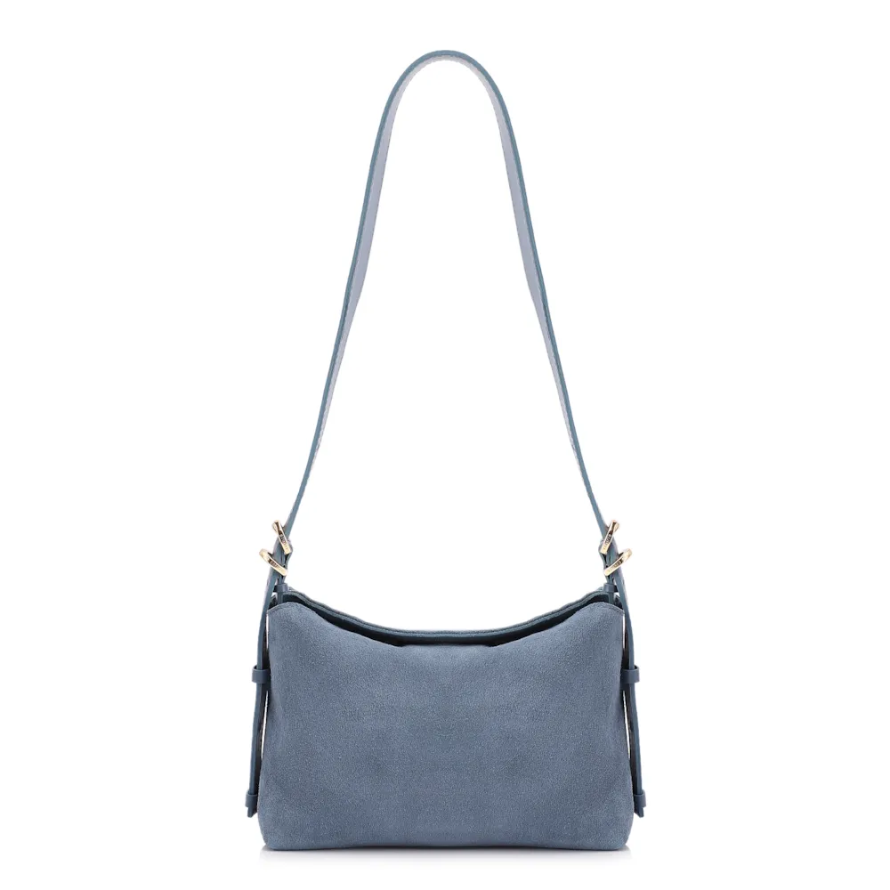 Bolsa Transversal Couro Camurça/Couro Azul