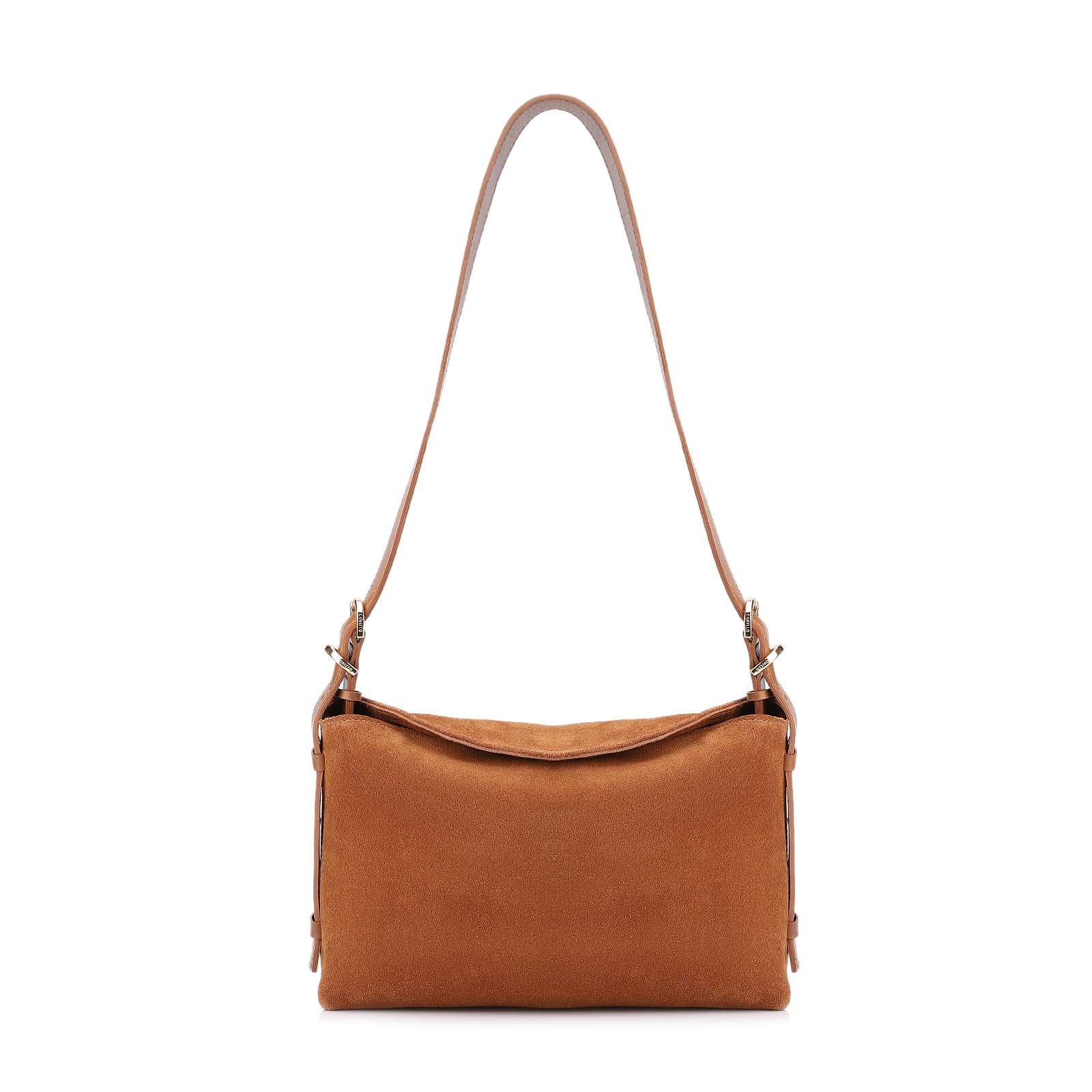 Bolsa Transversal Couro Camurça/Couro Marrom Claro