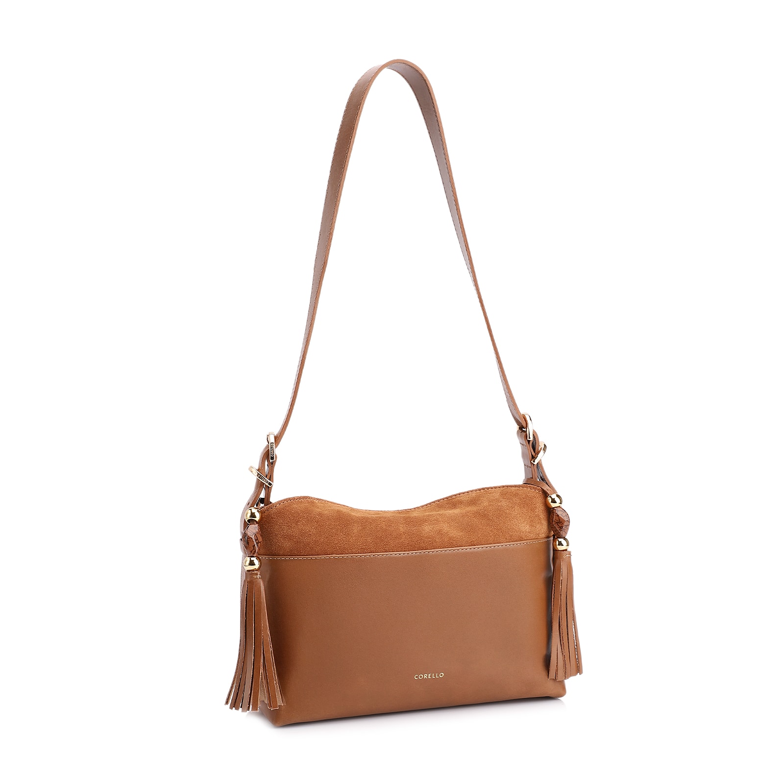 Bolsa Transversal Couro Camurça/Couro Marrom Claro