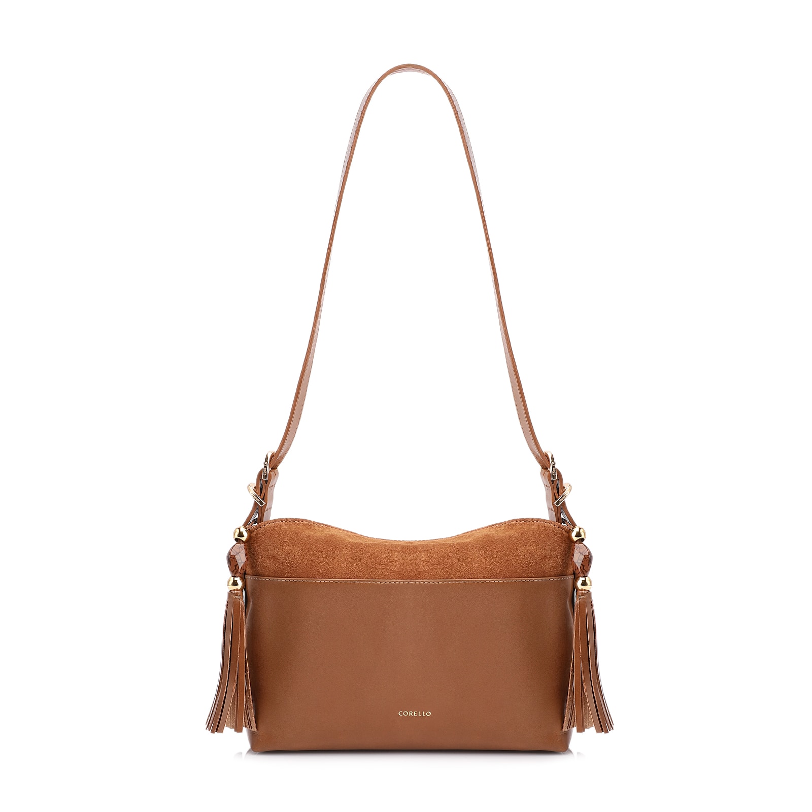 Bolsa Transversal Couro Camurça/Couro Marrom Claro