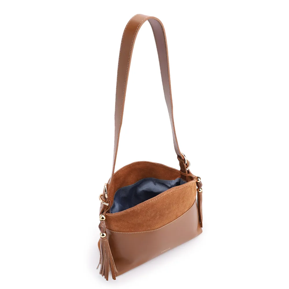 Bolsa Transversal Couro Camurça/Couro Marrom Claro - imagem 5