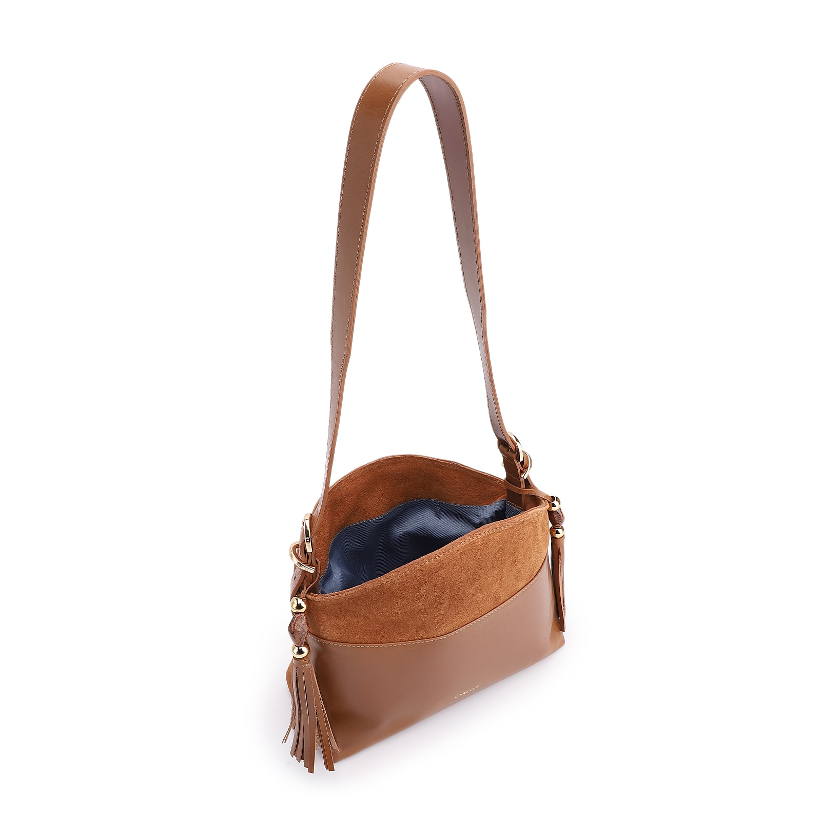 Bolsa Transversal Couro Camurça/Couro Marrom Claro
