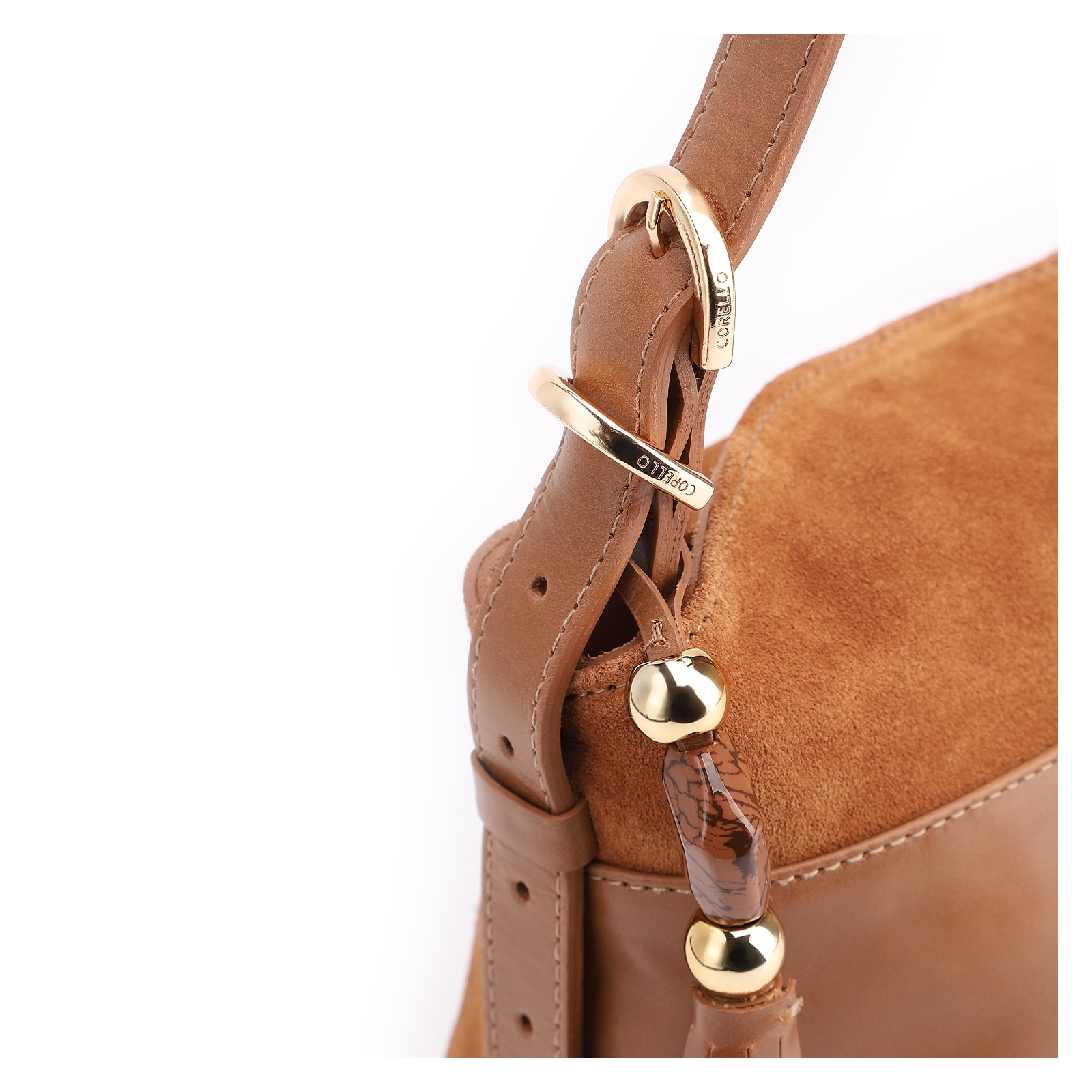 Bolsa Transversal Couro Camurça/Couro Marrom Claro