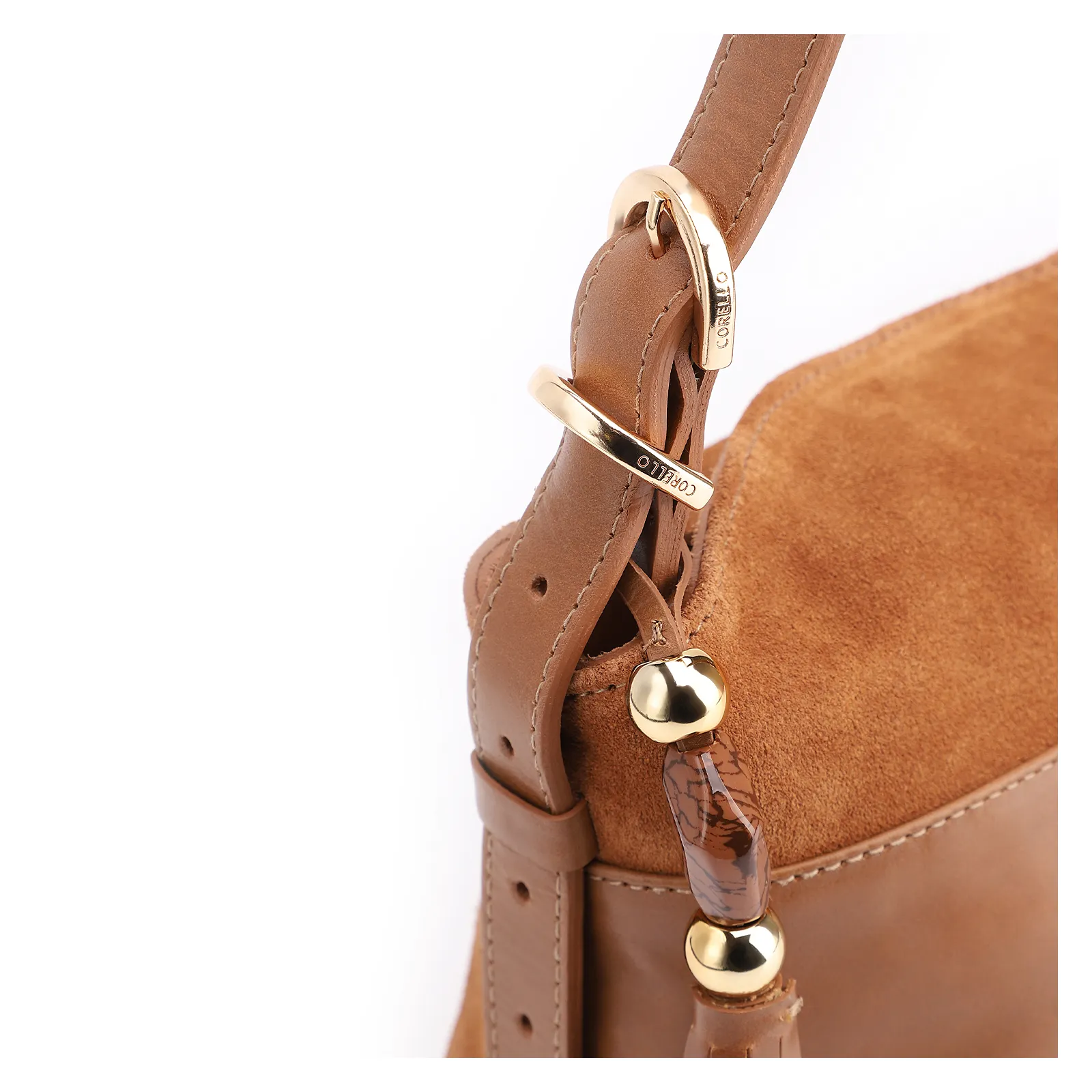 Bolsa Transversal Couro Camurça/Couro Marrom Claro