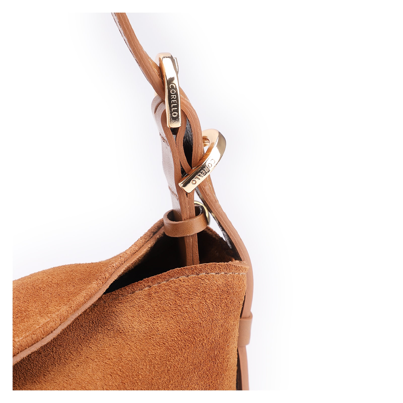 Bolsa Transversal Couro Camurça/Couro Marrom Claro