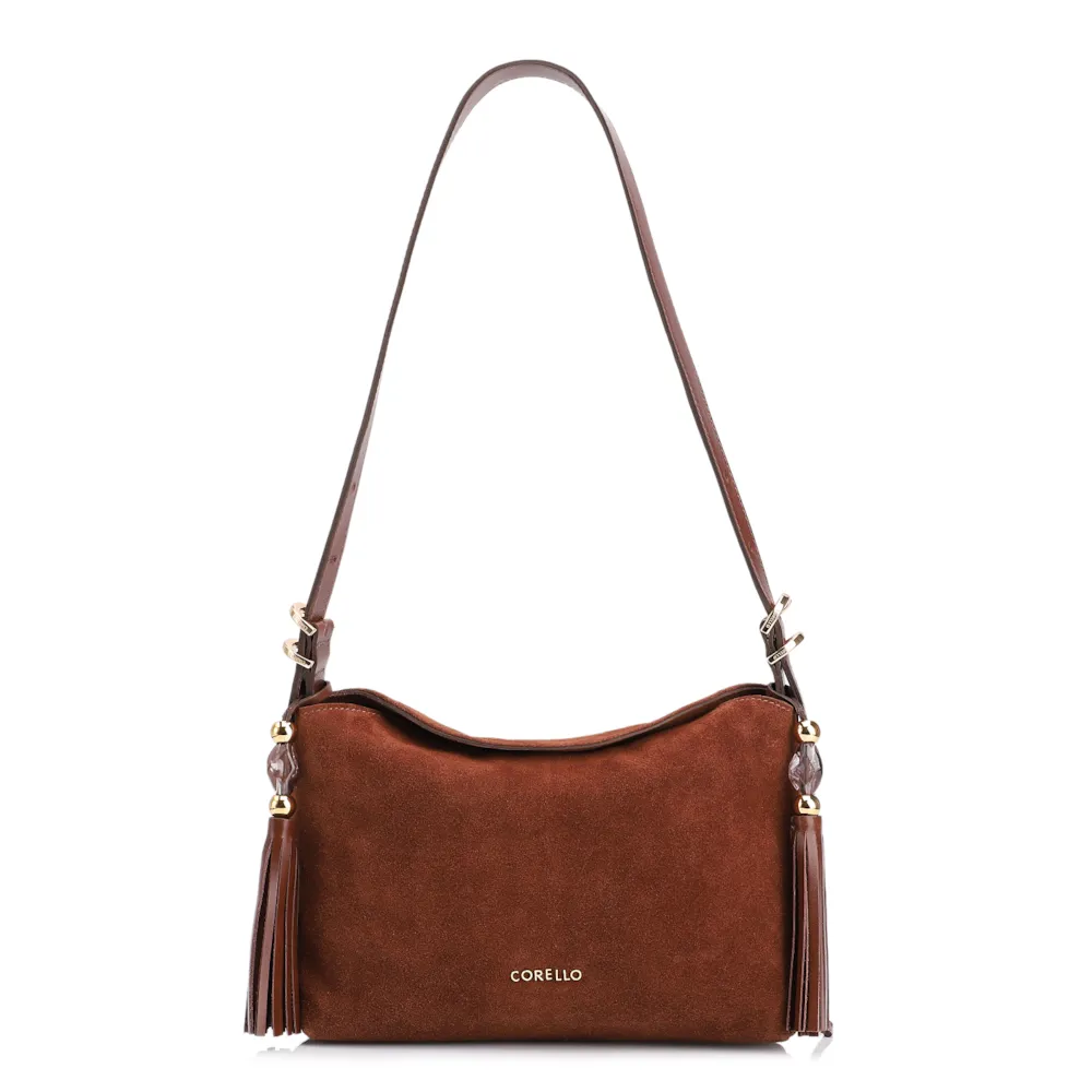 Bolsa Transversal Couro Camurça/Couro Marrom Escuro