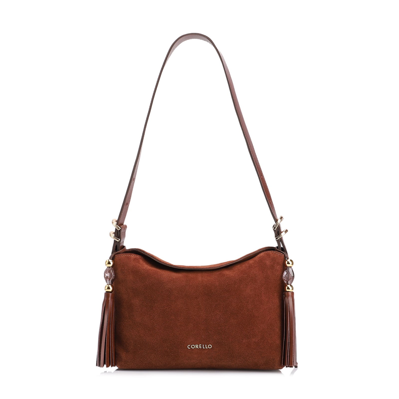 Bolsa Transversal Couro Camurça/Couro Marrom Escuro