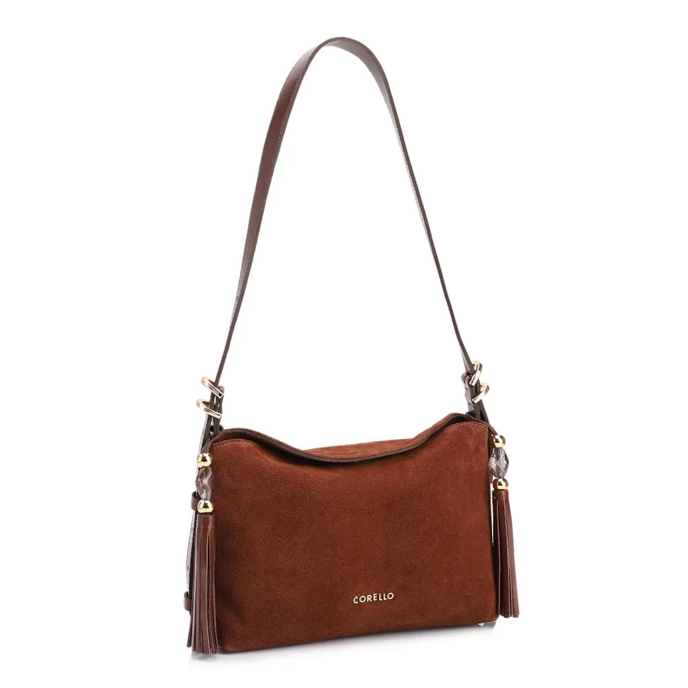 Bolsa Transversal Couro Camurça/Couro Marrom Escuro - imagem 3