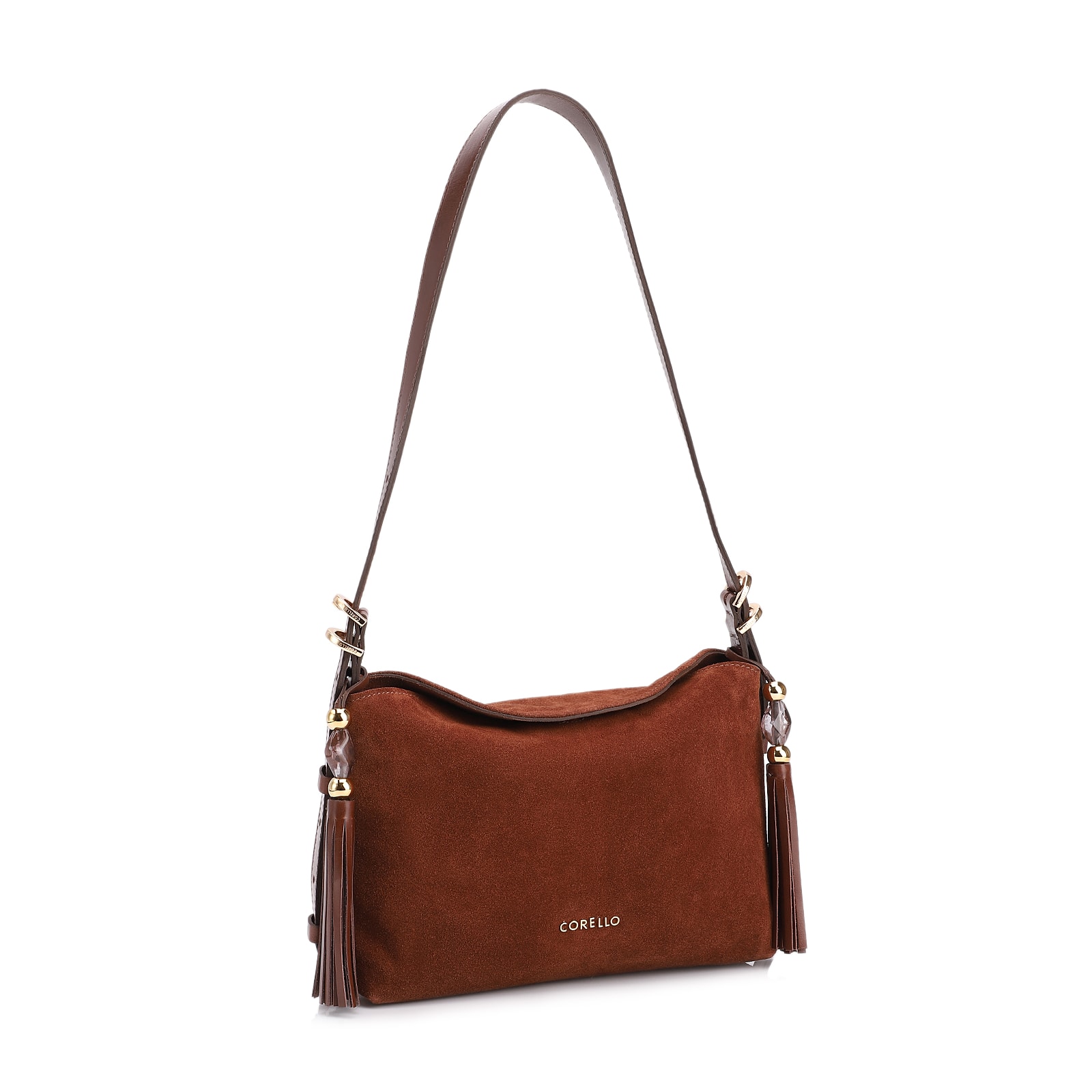 Bolsa Transversal Couro Camurça/Couro Marrom Escuro