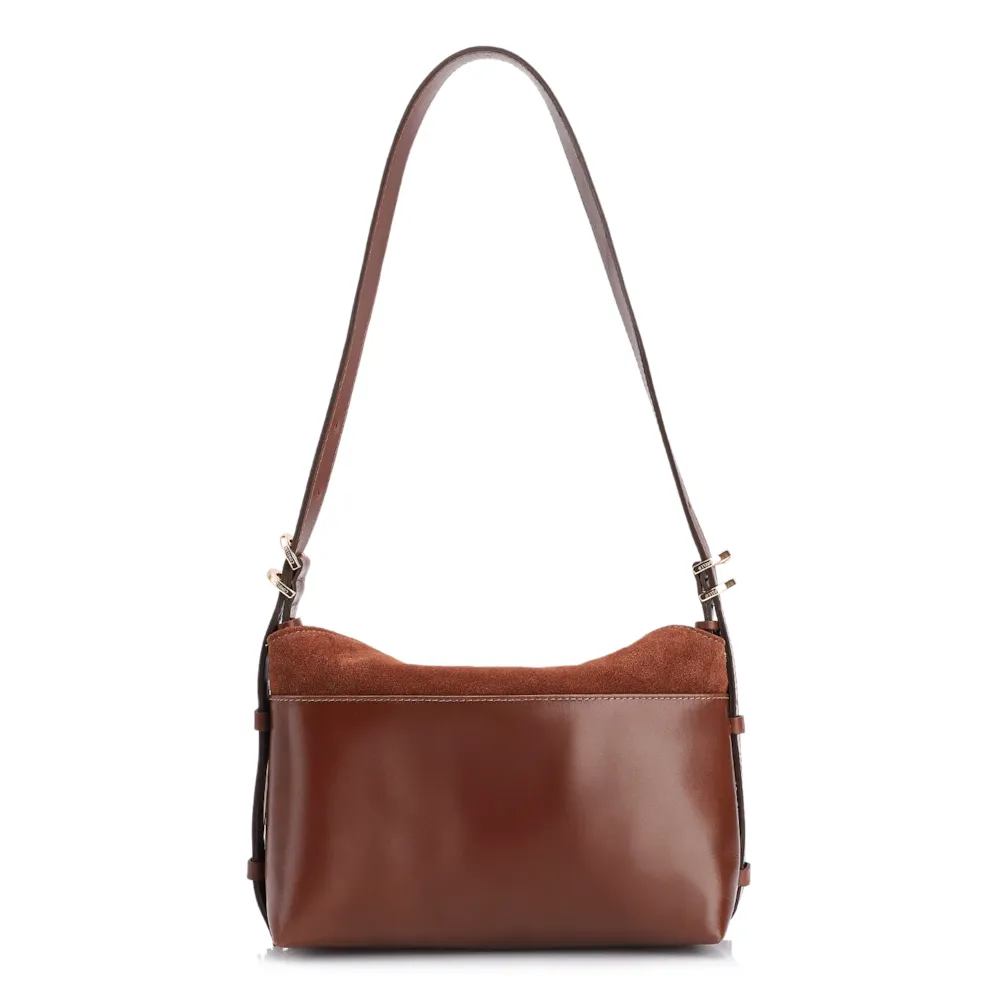 Bolsa Transversal Couro Camurça/Couro Marrom Escuro - imagem 4