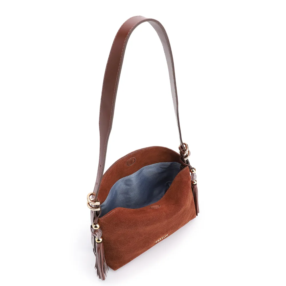 Bolsa Transversal Couro Camurça/Couro Marrom Escuro - imagem 5