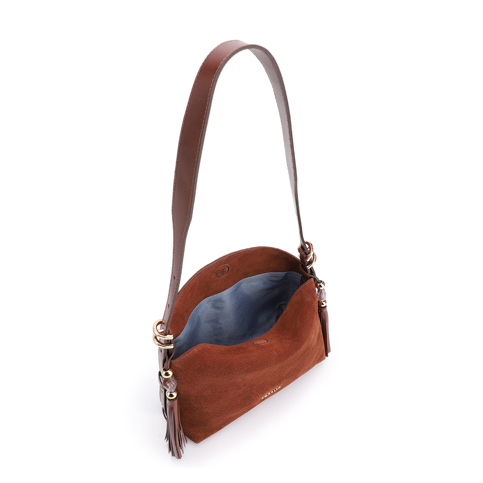 Bolsa Transversal Couro Camurça/Couro Marrom Escuro