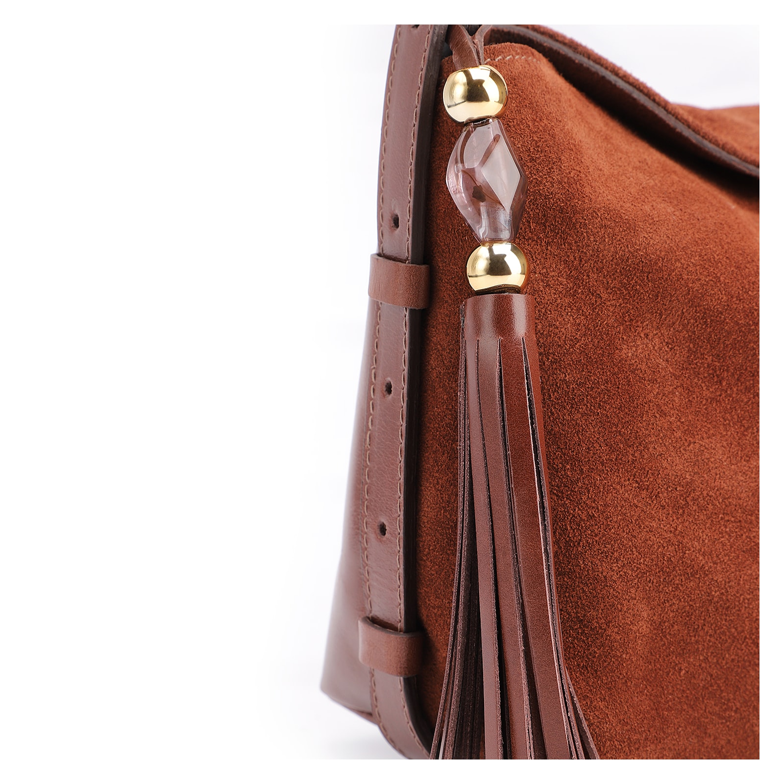 Bolsa Transversal Couro Camurça/Couro Marrom Escuro