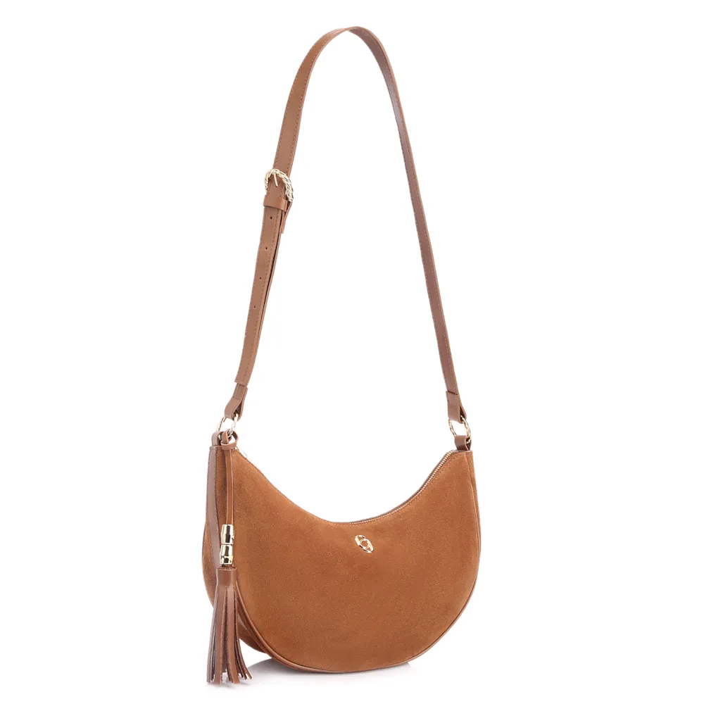 Bolsa Transversal Couro Camurça Marrom Claro - imagem 3