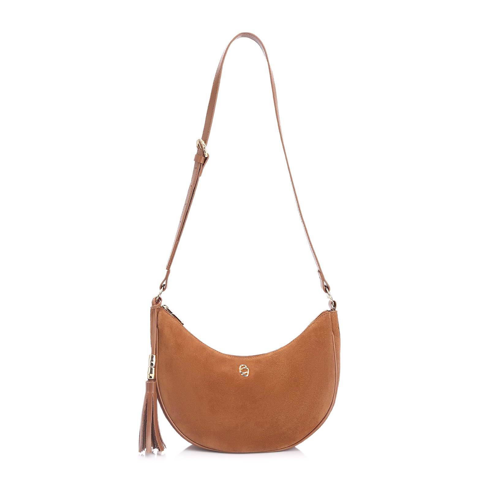 Bolsa Transversal Couro Camurça Marrom Claro